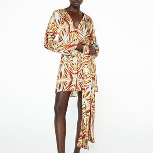 ZARA Satin Effect Printed Dress New